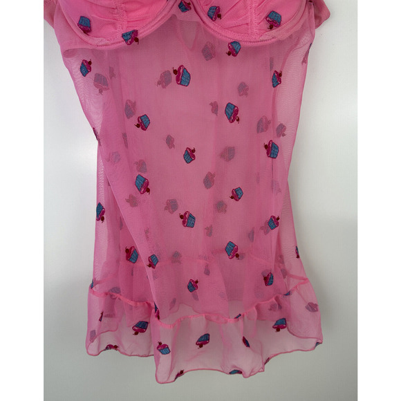 Victoria’s Secret Lingerie Chemise Pink Cupcakes Sheer Babydoll 34B Valentine - Picture 8 of 12